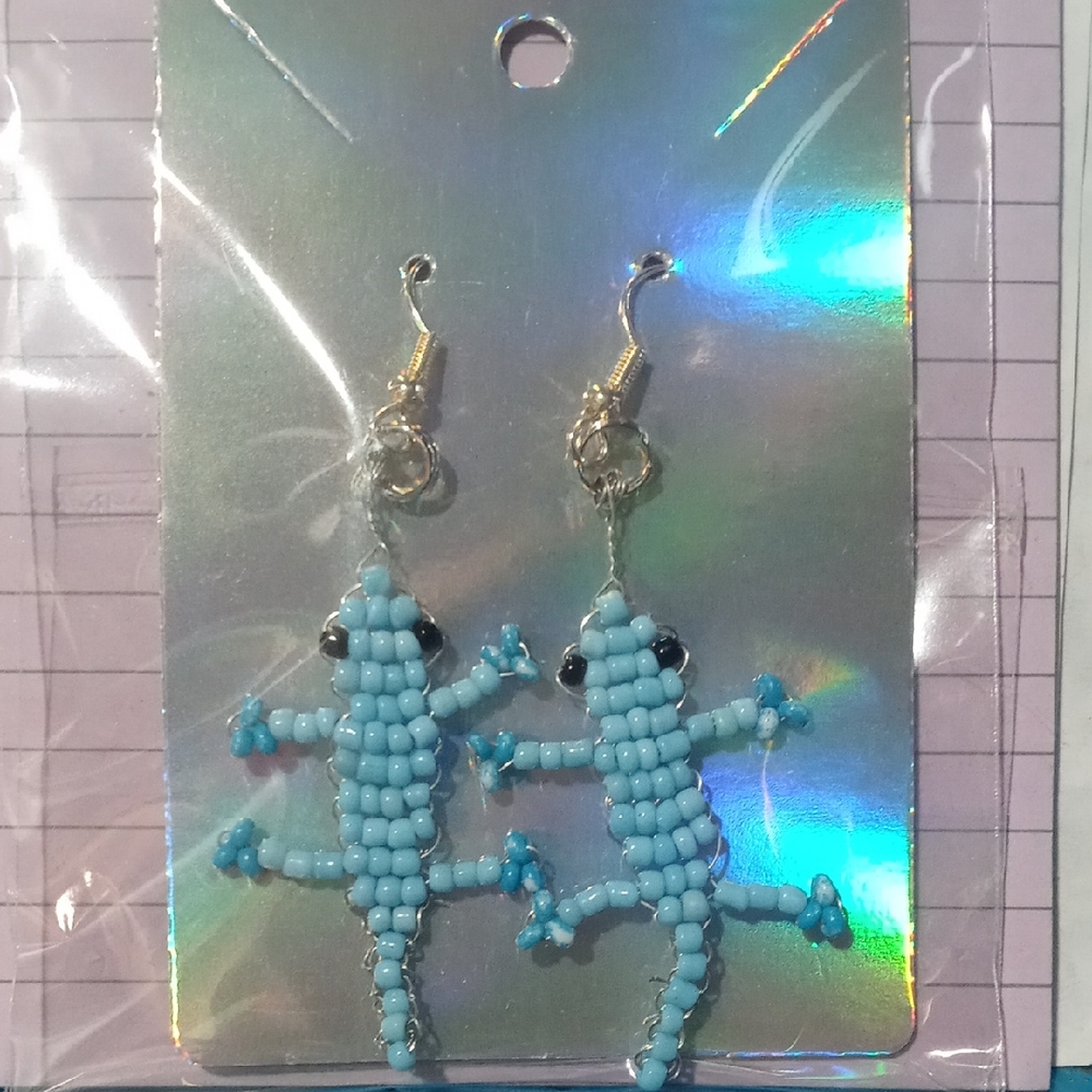 Beaded Lizard Earrings - Blue